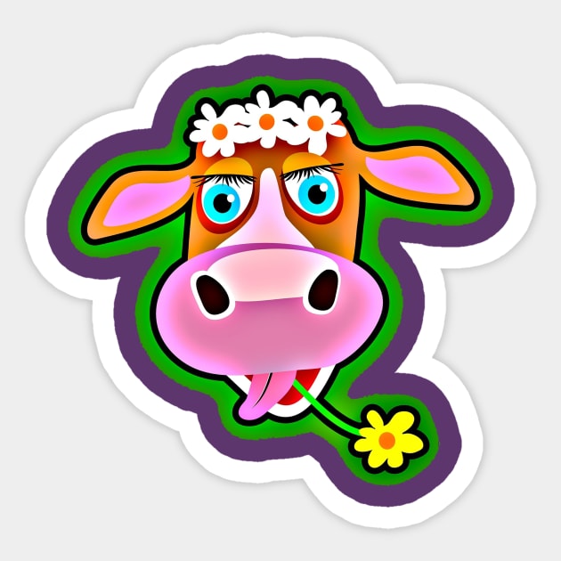 Cute Cow with Bohemian Flower Crown Sticker by PatrioTEEism